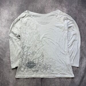 Harley-Davidson Womens 2XL White Long Sleeve Graphic Tee Mt McKinley Alaska